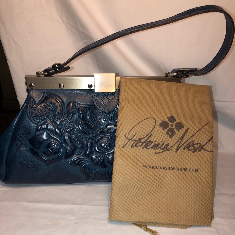 PATRICIA NASH BLUE ROSE TOOL HANDBAG EUC